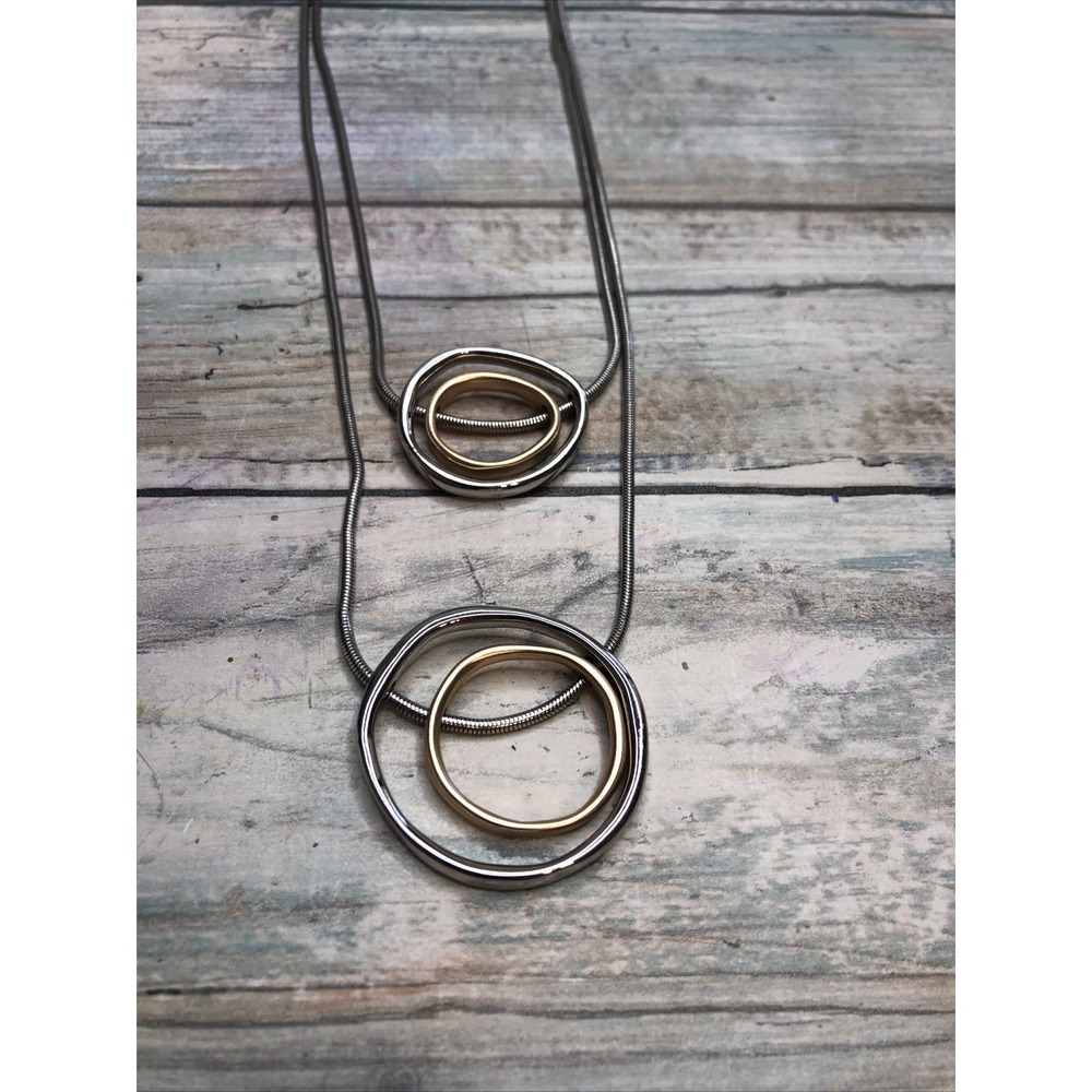 Chico's Silver Gold  Tone Snake Chain Necklace Circle Pendant‎ 18" Layered